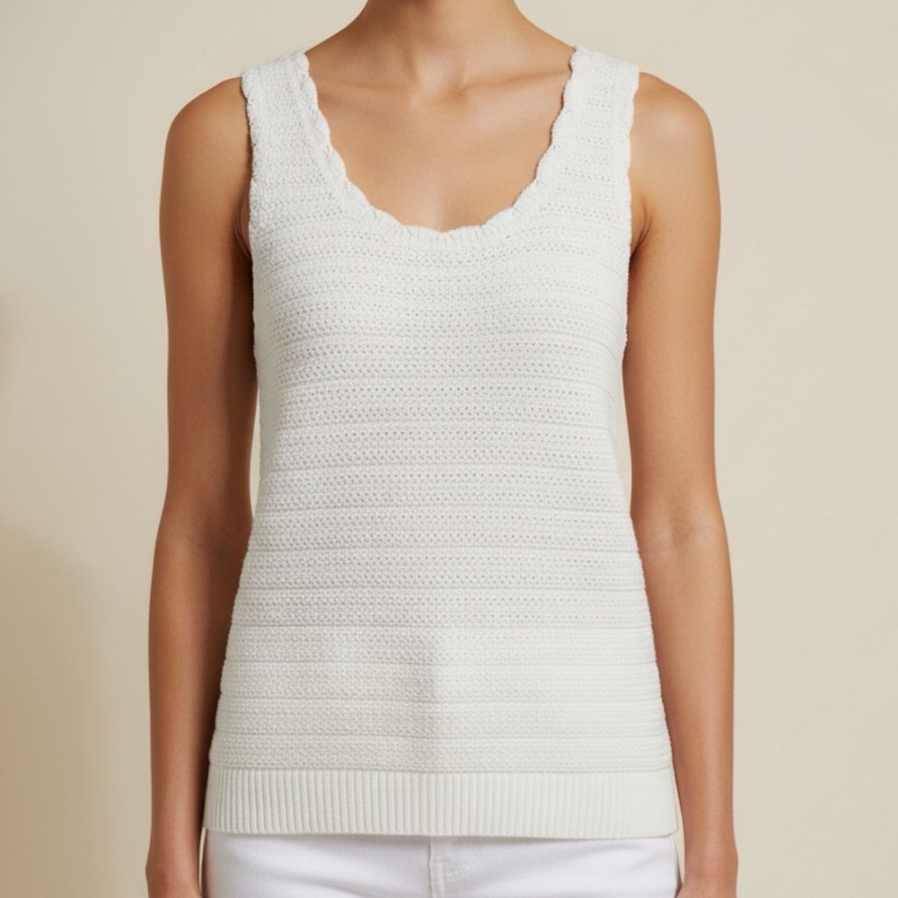 Ann Taylor LOFT White Open-Knit Cotton Tank Top - Size Small